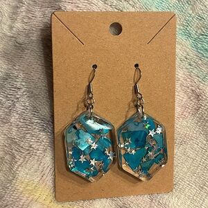 Blue Stones and Silver Stars Dangle Earrings